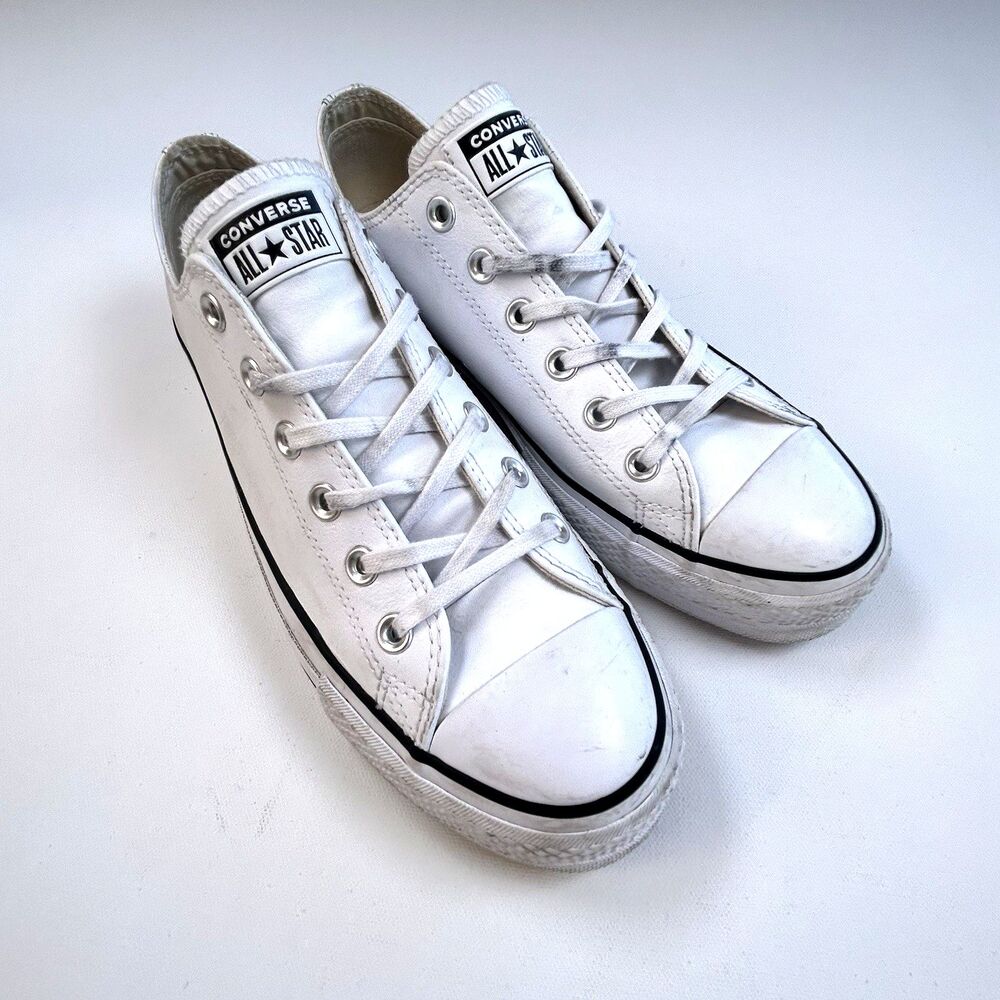 Leather Platform Converse All Star Womens 10 /EUR 41.5 White Low Top Sneakers